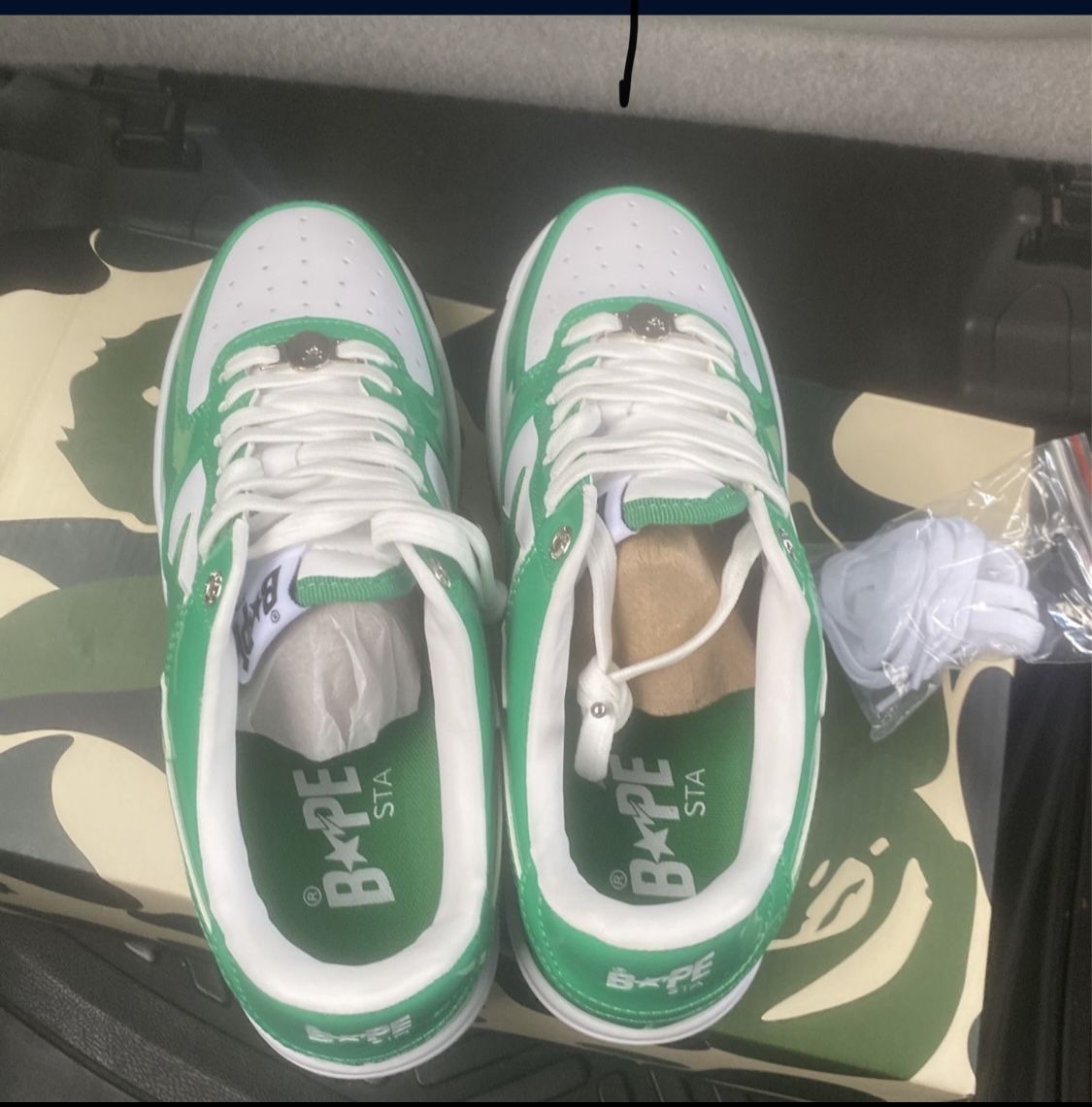BAPE bapesta GREEN & WHITE trainers 8.5 Make Offer