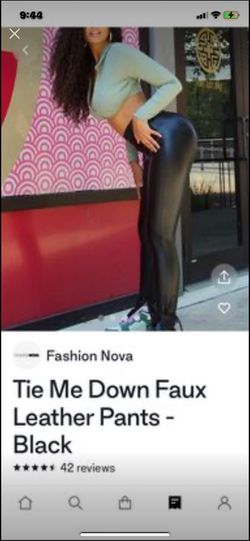 Faux Leather Pants With Tie Down Straps At Ankles