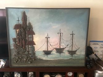 Classic Midcentury Three Dimensional Seascape Painting w/Flaws: