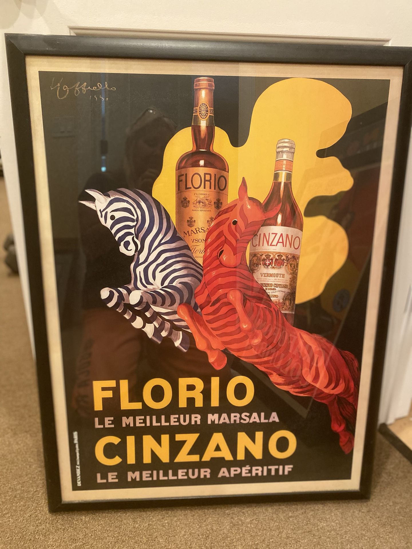 Signed Florio Cinzano professionally framed picture 32”x25” great pic