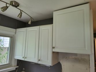 White Raised-Panel Wall Cabinets, Set of 2, Used Good