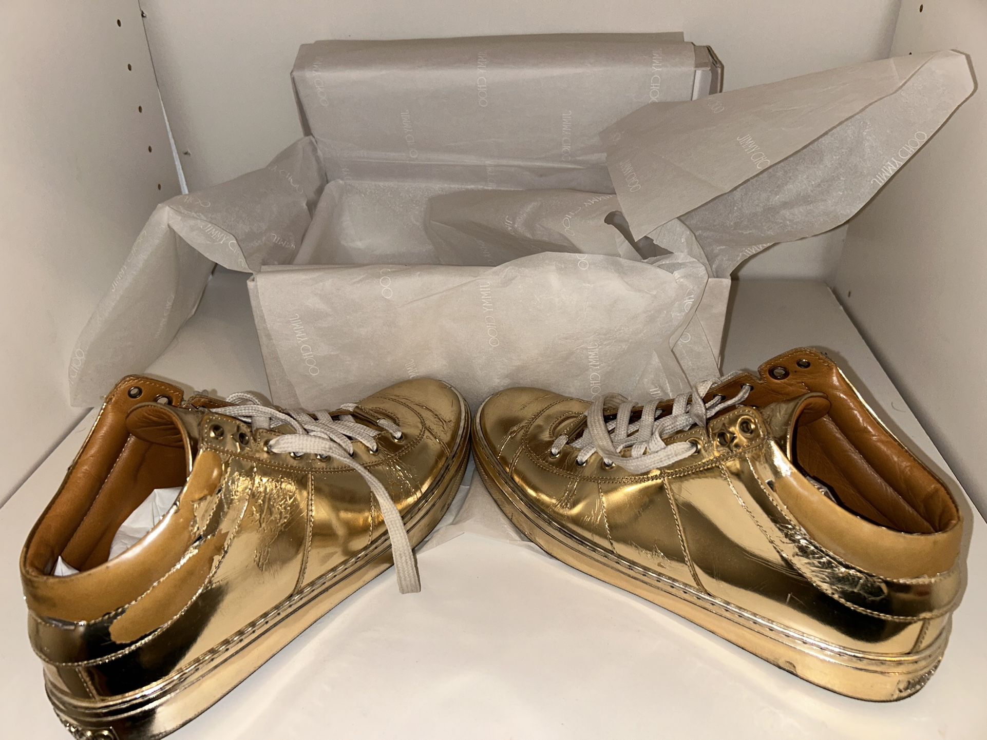 JIMMY　CHOO　 ピンキーオレンジゴールド　ローパンプス Leo 100 |Gold Candy Wrap Leather Sandal | JIMMY CHOO