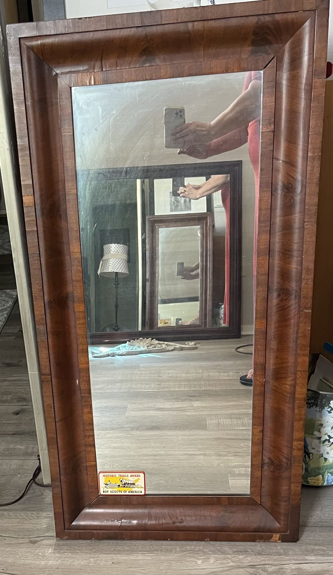 Antique Rectangular Mirror Flame Mahogany Veneer