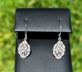 Jewelry art deco 14k solid white gold natural diamond 0.50CTW round drop chandelier earrings