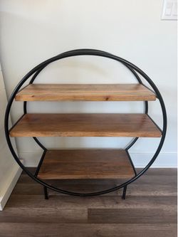 Round wood and metal display shelf