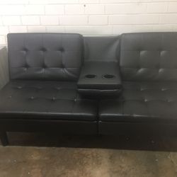 new modern futon sofa with cupholders faux leather brown  see pictures for dimensions 