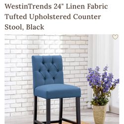 24” Linen Fabric Tufted Upholstered Counter Stool (set Of 2) Black/Tea/Blue 