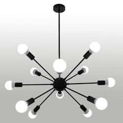 Sputnik Ceiling Light Fixture, 12 Lights Black Chandelier , Mid Century Chandeliers Industrial Hanging Light