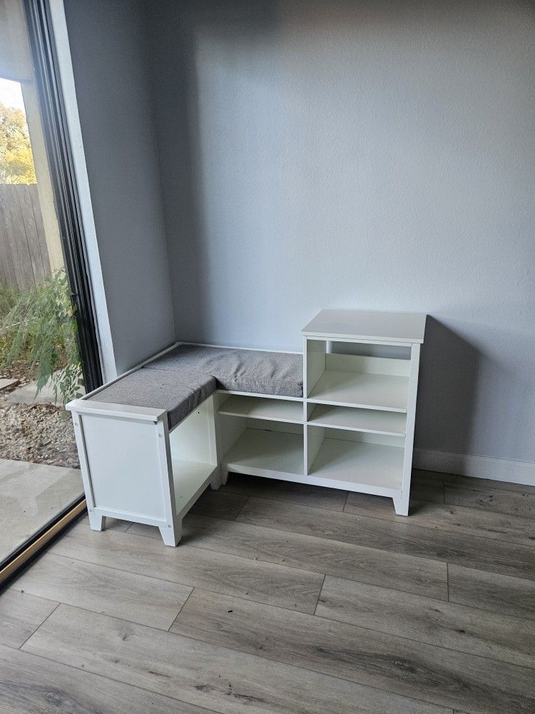 White Book Case Shelf With Bench