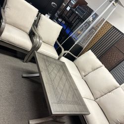 4-Pieces Aluminum Patio Conversation Set Sofa Set with 5”Thick Beige Cushions