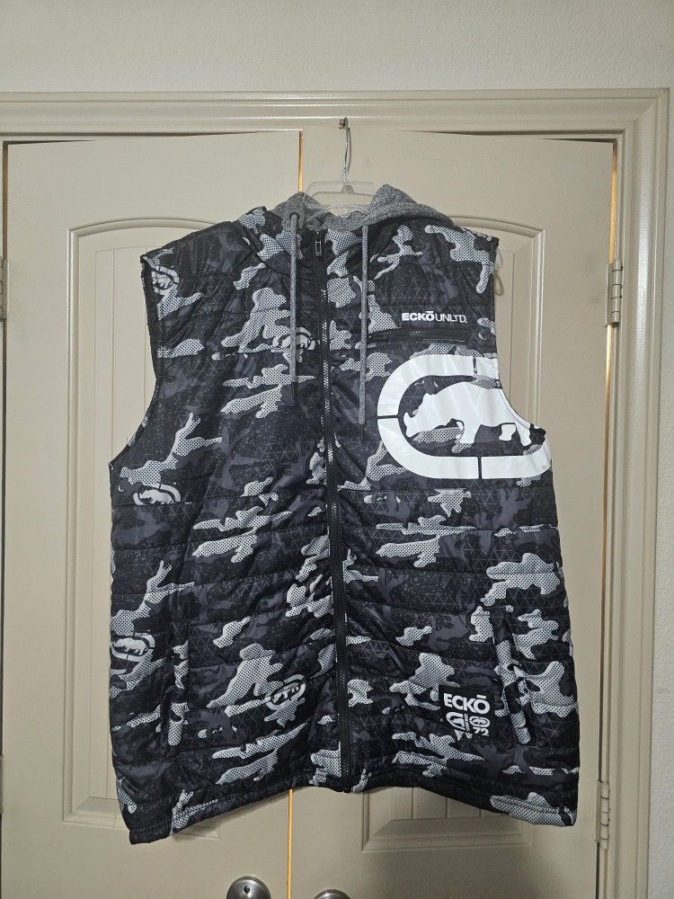 Men's Ecko Unlimited Puffer Hoodie Vest Jacket