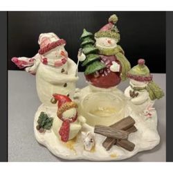 Snowman Family TEA LIGHT HOLDER Christmas Candle Decor.
