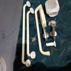 3 ea. bathroom towel racks, 1 dome light cover, 1 toilet paper holder, 2 soap dish holders