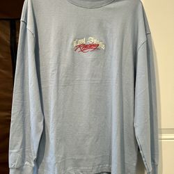 RGSTR Men's Medium Oversized Faded Denim Graphic Racing Car Long Sleeve T-Shirt