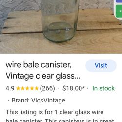 2 Wire Bale Canister Vintage clear glass