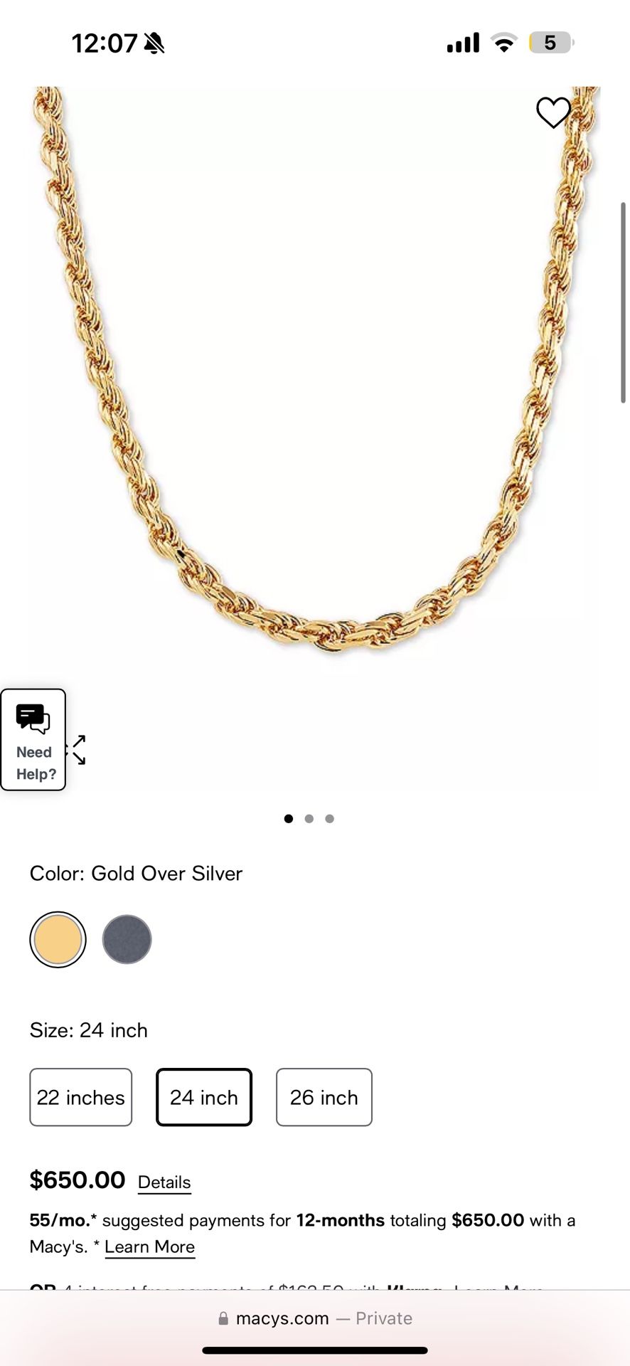 24 Inch 3.5 Diamond Cut Rope Chain
