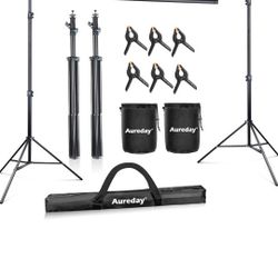 Aureday Backdrop Stand, 10x8.5ft Adjustable Photo Backdrop Stand for Parties, Heavy Duty Background Stand with Travel Bag, 6 Backdrop Clamps, 4 Crossb