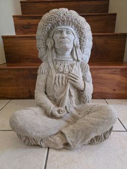 Solid Cast Stone Native American Indian Chief "Medicine Man" w/ Peace Pipe Statue