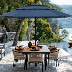 10 ft. Market Patio Umbrella in 3-Layer in Blue With Crank and Tilt