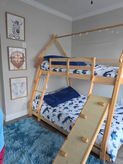 Wooden Kids’ Bunk Bed + Mattresses, Bedding & Room Decor