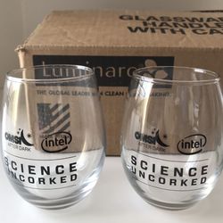 OMSI After Dark Science Uncorked Intel 8 Oz Luminarc  Wine Glasses One Dozen New