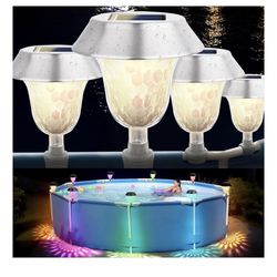 Brand new Solar Pool Lights (4-Pack) for Above-Ground Pools, Solar Charging and Auto Lights at Night, RGB & Warm White Mode, IP65 Waterproof, Easy Ins