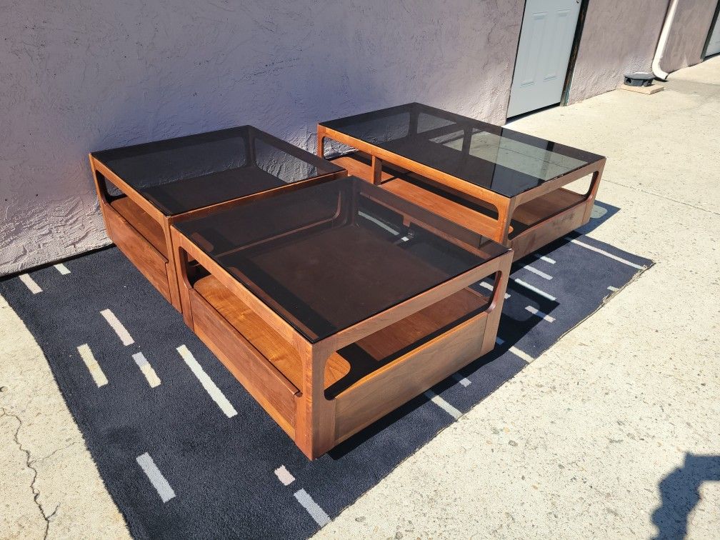 Vintage John Keal Brown Saltman 3pc Coffee Table Set