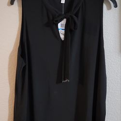 Women's Black Sleeveless Top, Bow & Cutout Neckline, XL