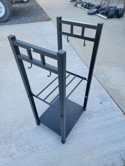 Black Metal Firewood Rack with Kindling Shelf and Tool Hooks