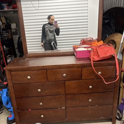 Long Dresser With Mirror And Matching Nightstand