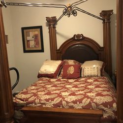 Leather, Wood and Iron Queen Bed Frame