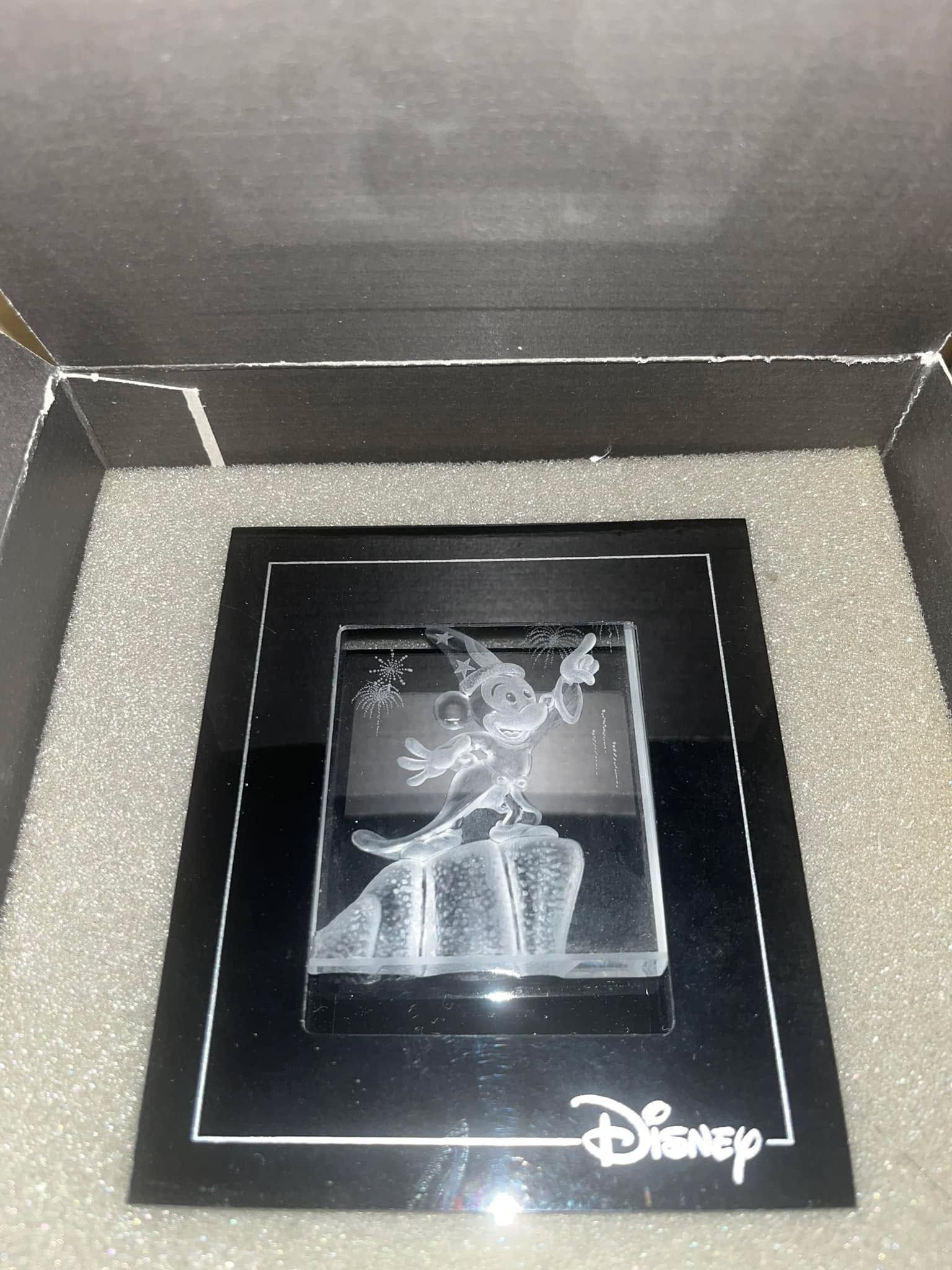 Disney Steinbach Arribas Bros Sorcerer Mickey Etched Crystal Glass Art Block (in box)