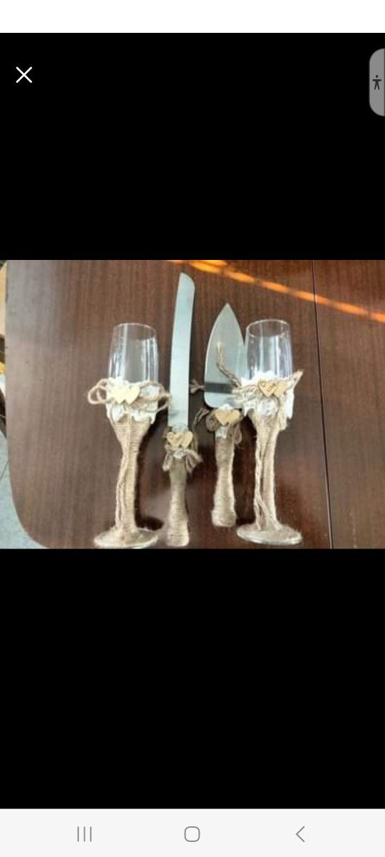 cake knife & server set with champagne glasses