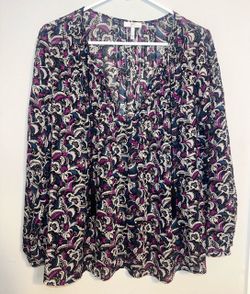 Black Floral Blouse with Purple Accents
