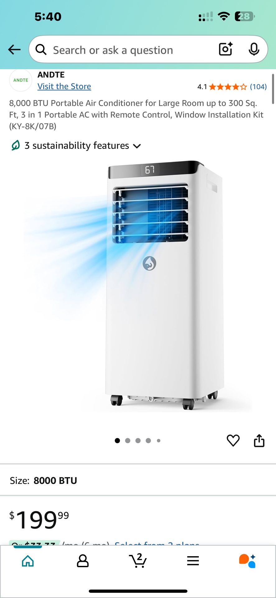 brand New 8,000 BTU Portable Air Conditioners, Portable AC