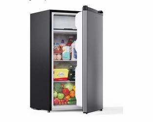 3.2 Cu.Ft Mini Fridge with Freezer, Single Door Compact Refrigerator, Adjustable Thermostat, Small Refrigerator for Dorm, Bedroom, Office, Stainless S