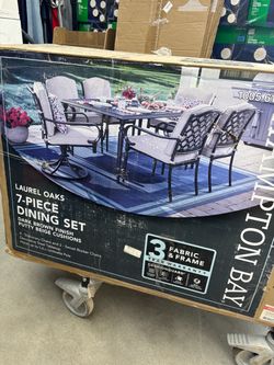 Dark Brown 7-Piece Metal Outdoor Dining Set with Cushion Guard Putty Cushions
