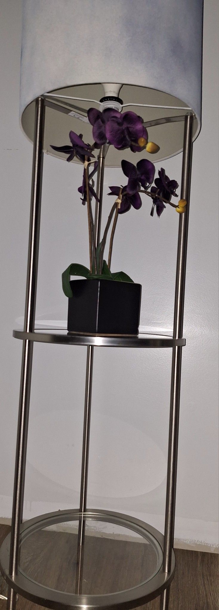 Chrome Floor Lamp With 2 Glass Shelves