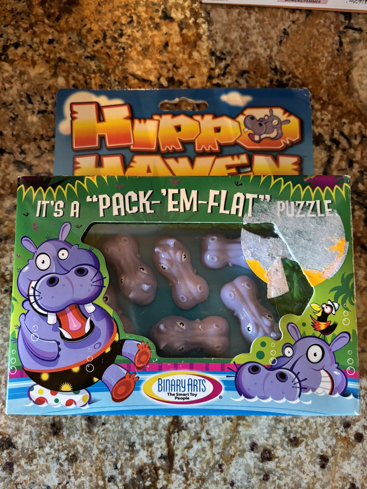 Hippo Haven Vtg NWT Binary Arts Pack Em Flat Puzzle Game