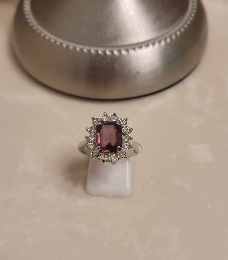 Silver CZ and Purple Topaz Ring Size 7.5