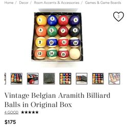 Vintage Billiard Balls Original Box