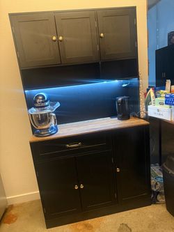 72" Kitchen Pantry Cabinet with LED Light and Charging Station