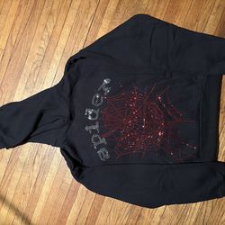 Sp5der Black Rhinestone OG V2 Hoodie Size Medium Brand New