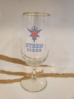 RARE Collectible German 0.2L Stern Biere Beer Pilsner Glass Gold Rim Stem Clear Glasses Logo Bar 