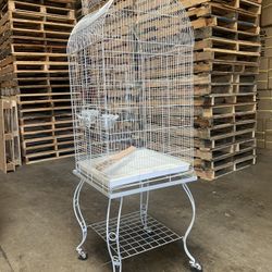 Large White Open Play Top Parrot Bird Home Cage With Rolling Stand 