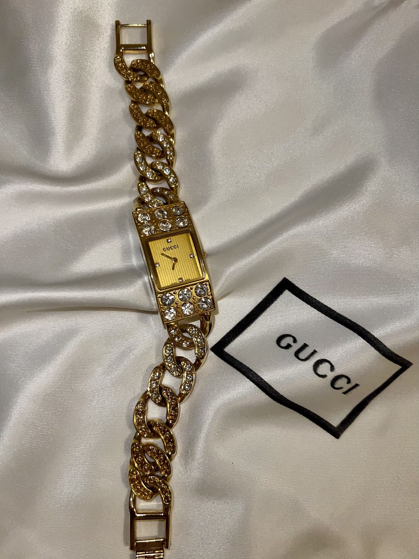 Women’s Gold Gucci Watch  With Pavé Belt Band