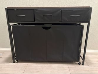 4 Section laundry cart and 3 drawer table