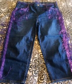Women's jeans 👖 with purple tassels