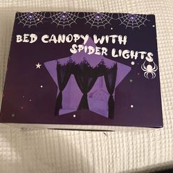 Halloween Decor Black Bed Canopy Spider Lights