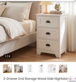 3-Drawer Wood Nightstand in White